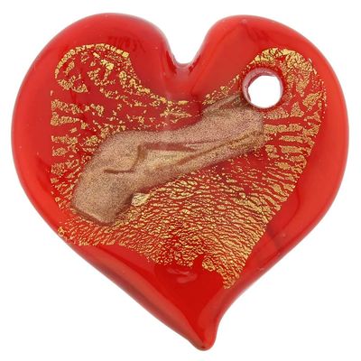 Glass Of Venice Murano Glass Tender Heart Pendant - Red and Gold