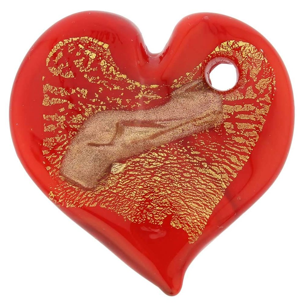 Glass Of Venice Murano Glass Tender Heart Pendant - Red and Gold