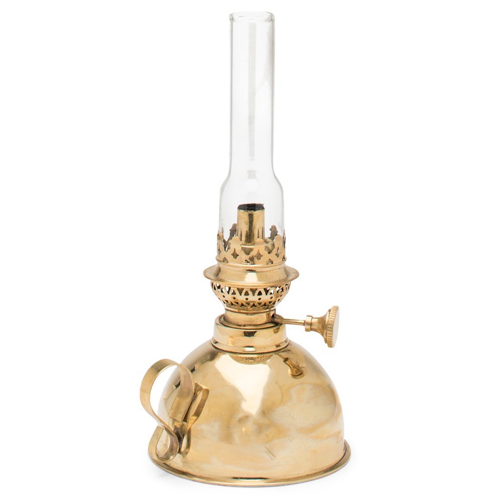 Oil Lamp - 9 Tall Lamp with Antique-Style Brass Body and Glass Chimney - Decorative Kerosene Lantern with Adjustable Wick - Oil Lamps for Indoor or Outdoor Use by Kings County Tools