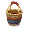 African Market Basket, Small Round Woven Straw Basket with Handle Fair Trade Storage Container view 2