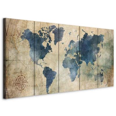 artgeist Canvas Wall Art Print World Map 40x16 in - 5pcs Home Decor Framed Stretched Picture Photo Painting Artwork Image k-A-0415-b-m