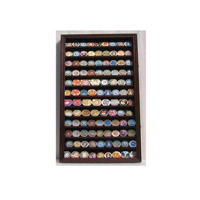 flag connections Lockable Military Challenge Coin Display Case Cabinet Rack Holder, Lockable - Mahogany Finish