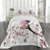 Ambesonne Cartoon Coverlet, Flower Butterflies Wings Branches Ornaments Floral Spring Forest, 2 Piece Decorative Quilted Bedspread Set with 1 Pillow Sham, Twin Size, Maroon Black Pink view 2