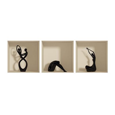 3D Effect Adhesive Stickers | Wall Decoration Sticker Statues Design  Trompe L'Oeil Bedroom and Living Room  Set of 3 Pieces 30 x 30 cm