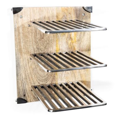DUSTO Aluminum and Wood Shelf (DH8015) | Magazine Holder Rack | Vintage Wooden Book Holder | Magazine Organizer for Bathrooms or Offices -Suitable for Books, and Newspapers.
