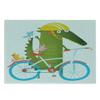 Ambesonne Funny Cutting Board, Green Crocodile Yellow Hat Going for a Bike Ride with Friends Cartoon, Decorative Tempered Glass Cutting and Serving Board, Small Size, Green Aqua view 2