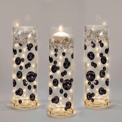 300 Floating Black Pearls- Large Sizes- Fills 4 Gallons of The Floating Transparent Water Gels for Your Vases- with Pre-Measured Prep Bags for Best Results!