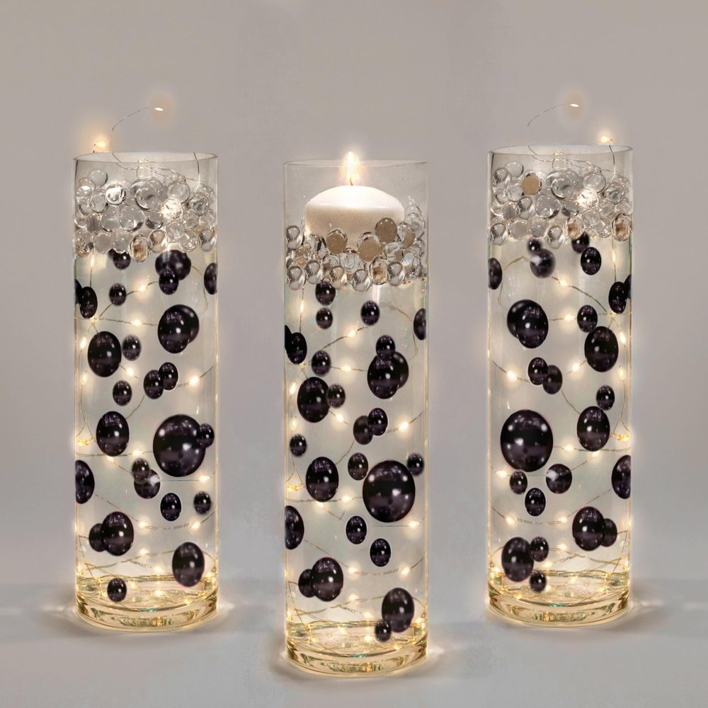 300 Floating Black Pearls- Large Sizes- Fills 4 Gallons of The Floating Transparent Water Gels for Your Vases- with Pre-Measured Prep Bags for Best Results!