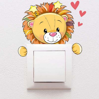 Adhesive Stickers Plug and Switch | Lion Plush Sticker Wall Decoration for Children Room | 10 x 10 cm
