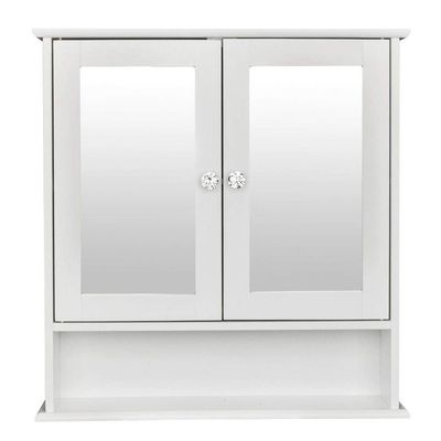 Thaweesuk Shop White MDF Wooden Mirror Bathroom Wall Cabinet/Toilet Medicine Storage Organizing Cupboard 22"x5.1"x22.8" (LxWxH) of Set