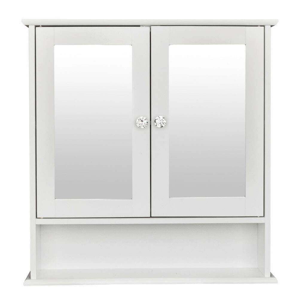 Thaweesuk Shop White MDF Wooden Mirror Bathroom Wall Cabinet/Toilet Medicine Storage Organizing Cupboard 22"x5.1"x22.8" (LxWxH) of Set