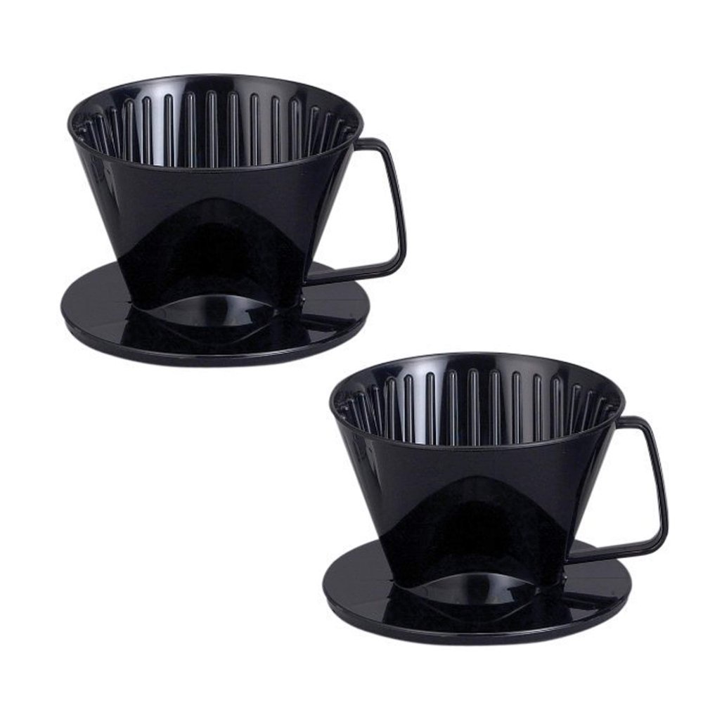 Fino Pour-Over Coffee Brewing Filter Cone, Number 1-Size, Black, Brews 1 to 2-Servings, Set of 2
