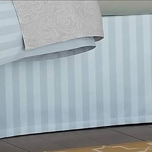 1 Piece Blue Stripe Pattern Bed Skirt Full Size Luxury Simple Plain Geometric Bedskirt Bed Valance Stylish Modern Casual Style Fade-Resistant 15-Inch Drop Length, Durable Soft Egyptian Cotton