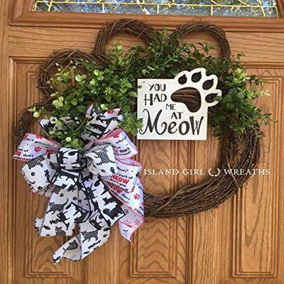 Cat Wreath, Paw Wreath Cat, Cat Paw Wreath, Cat Decor, Cat Lovers Gift, You Had Me At Meow, Cat Ribbon