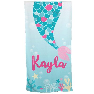 GiftsForYouNow Personalized Mermaid Tail Beach Towel, 30" x 60", Personalized Mermaid Beach Towel, Girls Gift, Summer Pool Party Essentials, Custom