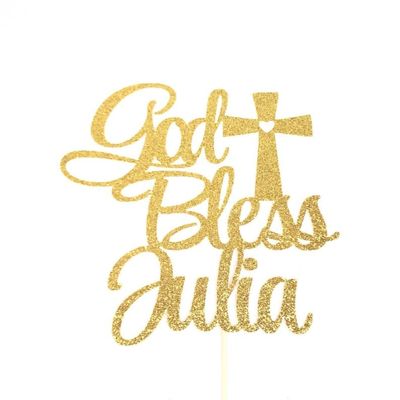 Atelier Elegance Any Name, God Bless Cake Topper, First Communion, Baptism