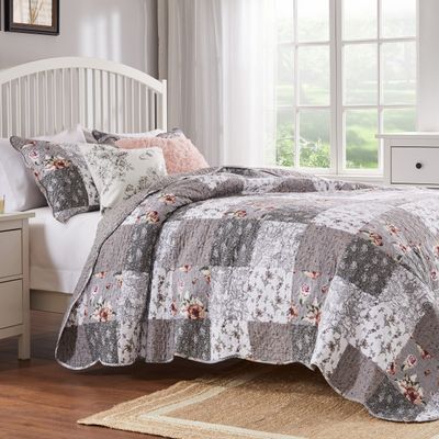 Barefoot Bungalow GL-1812AMST Giulia Quilt Set, Twin, Gray