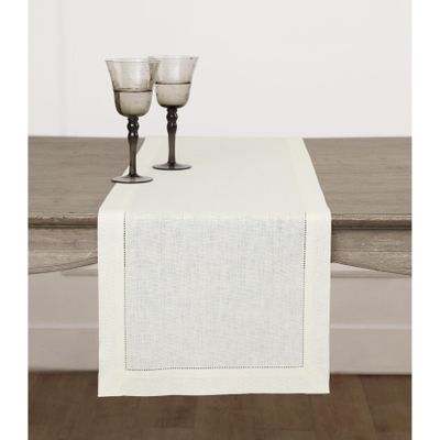 Solino Home Linen Ivory Table Runner 144 Inches Long - 100% Pure Linen Extra Long Table Runner 14 x 144 Inch for Spring, Easter - Classic Hemstitch