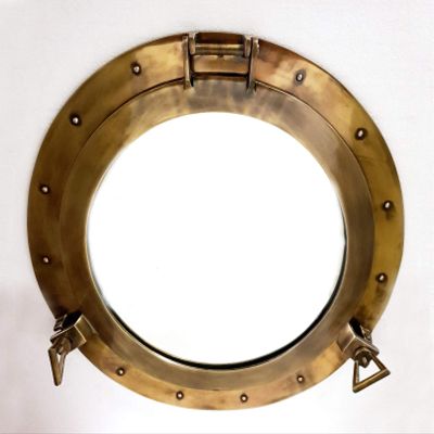 59.6 CM Antique Brown Finish Canal Boat Porthole-Window Ship Round Mirror Wall Home Decor