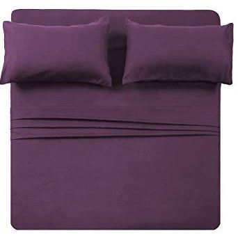 4 Piece Bed Sheet Set-1 Flat Sheet,1 Fitted Sheet and 2 Pillow Cases,100% Super Soft 400 TC Egyptian Cotton Upto 16" Deep Pockets(Full,Purple)