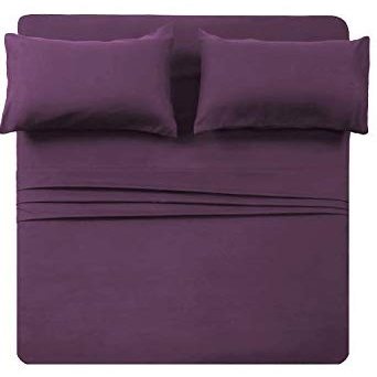 4 Piece Bed Sheet Set-1 Flat Sheet,1 Fitted Sheet and 2 Pillow Cases,100% Super Soft 400 TC Egyptian Cotton Upto 16" Deep Pockets(Full,Purple)