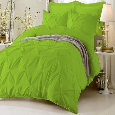 HR Luxury Linen Soft Luxurious 4-Piece Pinch Pleated Pintuck Decorative Quilt Duvet Cover Set with Comforter 100% Cotton 400 Thread Count Duvet Insert (Oversized Super King, Light Sage)