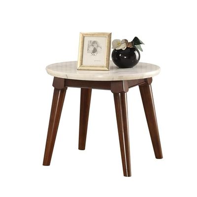 acme AC-82892 End Table, 24" Dia x 22" H, White Marble & Walnut