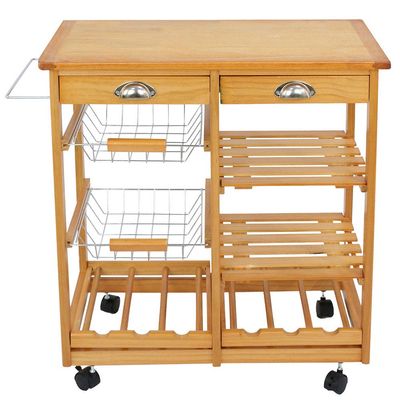 Thaweesuk Shop Stainless Steel Baskets Kitchen Cart Island Rolling Home Dining Wooden Trolley Storage Modern Cabinet 26.5"x14.75"x29.5" (LxWxH) of Set