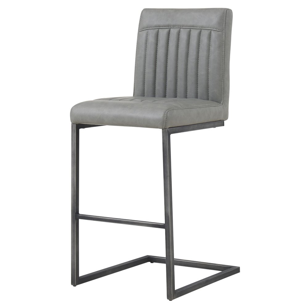New Pacific Direct Ronan PU Leather Counter, Set of 2 Bar & Counter Stools, Antique Graphite Gray
