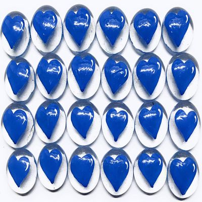 HEARTS - YOU CHOOSE COLOR! Set of 24 Hand Painted Glass Gems; Party Supplies, Party Favor, Decoration, Token, Memoir, etcLet your imagination run wild! (Blue)