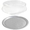 12" Round Flat Aluminum Foil Catering Tray w/Dome Lid - Disposable Cater Serving Pan (Pack of 10 Sets) view 3