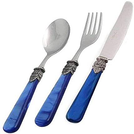 EME Napoleon Stainless Cutlery Dessert Set Silverware Flatware Set 3pcs Fork Spoon Knife (Blue, 12)