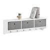 SoBuy Wall Shelf with Hooks, Coat Rack Wall Mounted with Shelf, Entryway Wall Cubby Storage Cabinet Unit with 3 Baskets 5 Hooks, Wihte, FRG282-W view 1