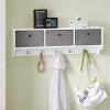 SoBuy Wall Shelf with Hooks, Coat Rack Wall Mounted with Shelf, Entryway Wall Cubby Storage Cabinet Unit with 3 Baskets 5 Hooks, Wihte, FRG282-W view 3