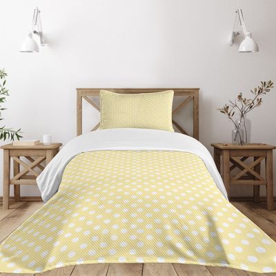 Ambesonne Polka Dots Bedspread, Nostalgic Pastel Polka Dots in Never Ending Path Vintage Old-Fashion Artwork, Decorative Quilted 2 Piece Coverlet Set with Pillow Sham, Twin Size, Yellow and White
