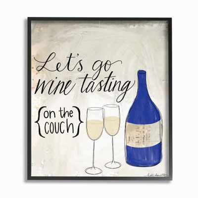The Stupell Home Decor Let's Go Wine Tasting On The Couch Blue Bottle Doodle, 11 x 14, Proudly Made in USA