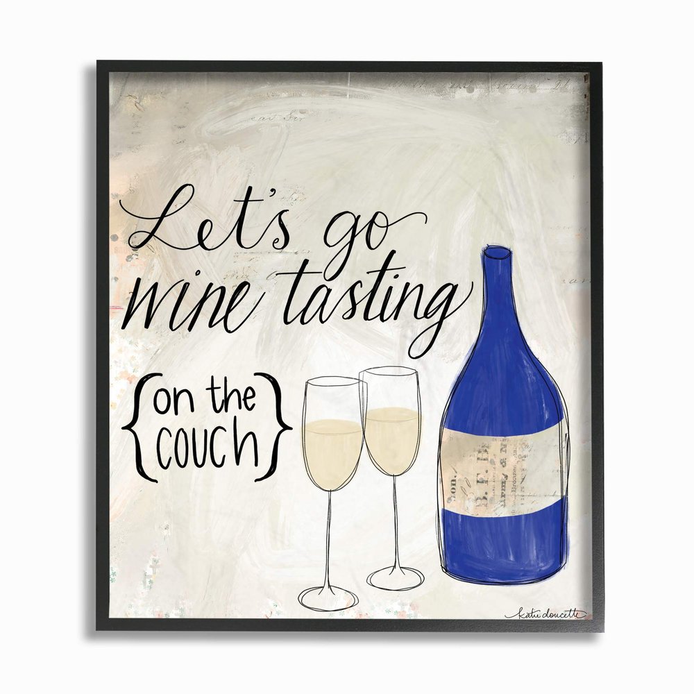 The Stupell Home Decor Let's Go Wine Tasting On The Couch Blue Bottle Doodle, 11 x 14, Proudly Made in USA