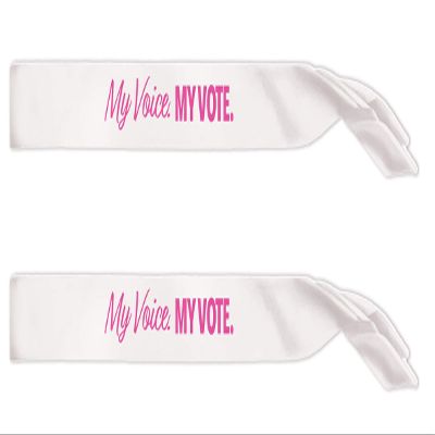 Beistle My Voice. My Vote. Satin Sash, 2 Piece, 33" x 4", White/Pink