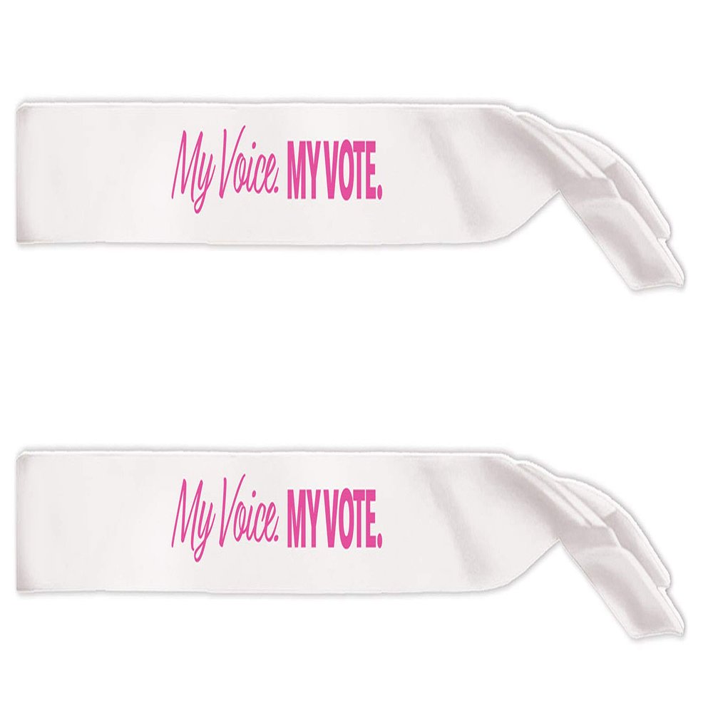 Beistle My Voice. My Vote. Satin Sash, 2 Piece, 33" x 4", White/Pink