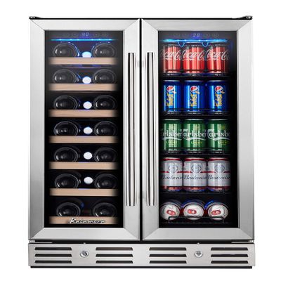 24 Inch Wine and Beverage Fridge, Wine Refrigerator Dual Zone Hold 20 Bottles and 78 Cans,Built-In or Freestanding Digital Touch Control