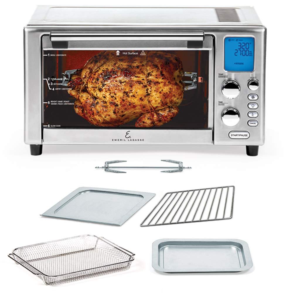 Emeril Lagasse Everyday 360 Stainless Steel Air Fryer, 360 Quick Cook Technology, XL capacity, 9-in-1, 12 Pre-Set Cooking Functions including Bake, Rotisserie, Broil, Pizza, Slow Cook, Toaster