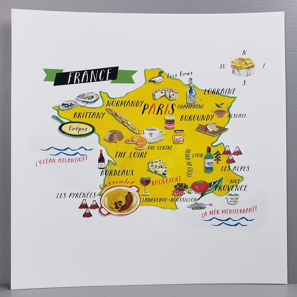 French Food Map, Food Regions of France, 8 1/2 x 11