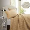 HiEnd Accents Velvet Diamond 3 Piece Quilt Set with Pillow Shams, Queen Size, Gold Solid Color, Classic Traditional Luxury Bedding Set, Soft Lightweight Bed Cover, 1 Quilt and 2 Pillowcases view 1