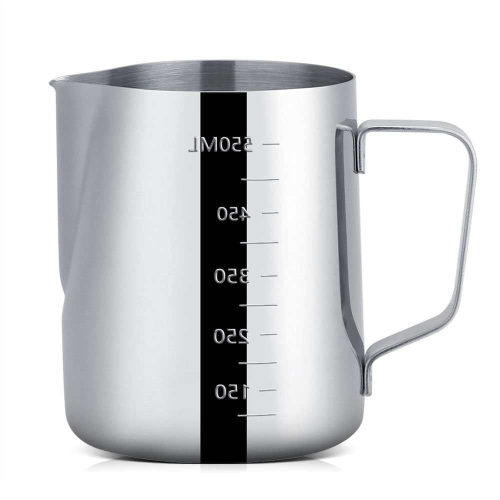 Milk Frothing Pitcher with Double Side Measurement Markings 20 oz, Espresso Steaming Pitcher Coffee Milk Frothing Cup 600ml Stainless Steel Cup 20 oz