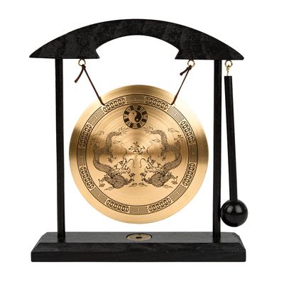 Mose Cafolo Zen Art Table Brass Gong Feng Shui Desk Gong for Home Decor Dragon with Taiji Symbols Meditation, Housewarming, and Blessing Gift