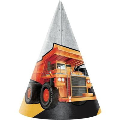 Creative Converting Construction Truck Printed Kiddie Cone Hats - 8pcs