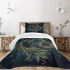 Ambesonne Psychedelic Bedspread Set, Crescent Moon with Boho Feathers Alchemy Magic Egyptian Myth Design, 3 Piece Decorative Bedding Coverlet and 2 Pillow Shams, Twin Size, Yellow Petrol Blue view 1