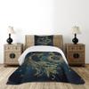 Ambesonne Psychedelic Bedspread Set, Crescent Moon with Boho Feathers Alchemy Magic Egyptian Myth Design, 3 Piece Decorative Bedding Coverlet and 2 Pillow Shams, Twin Size, Yellow Petrol Blue view 2