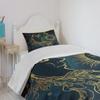Ambesonne Psychedelic Bedspread Set, Crescent Moon with Boho Feathers Alchemy Magic Egyptian Myth Design, 3 Piece Decorative Bedding Coverlet and 2 Pillow Shams, Twin Size, Yellow Petrol Blue view 4