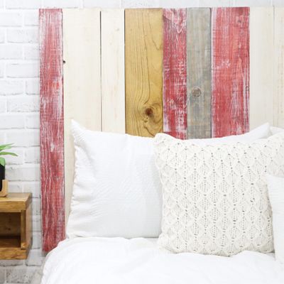 Barn Walls Country Mix Design, Multicolored, Solid Wood Panel, Leans and Sticks on Wall, Smooth Finish, Anti-Shake, Rattle Free, Headboard Full Size